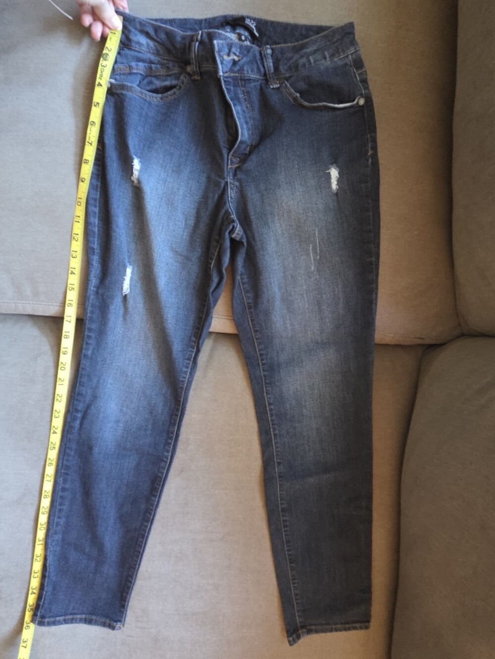 1822 Denim Slim Straight Dark Blue Distressed Jeans
